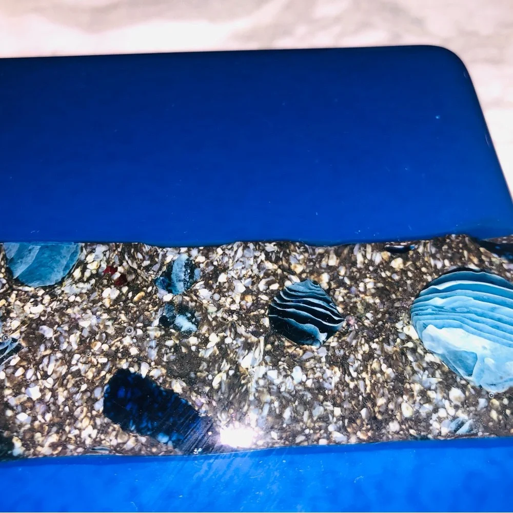 Artist Quintanilla Signed Fused Glass Platter - Cobalt Blue w/Mosaic, 9.5x 7